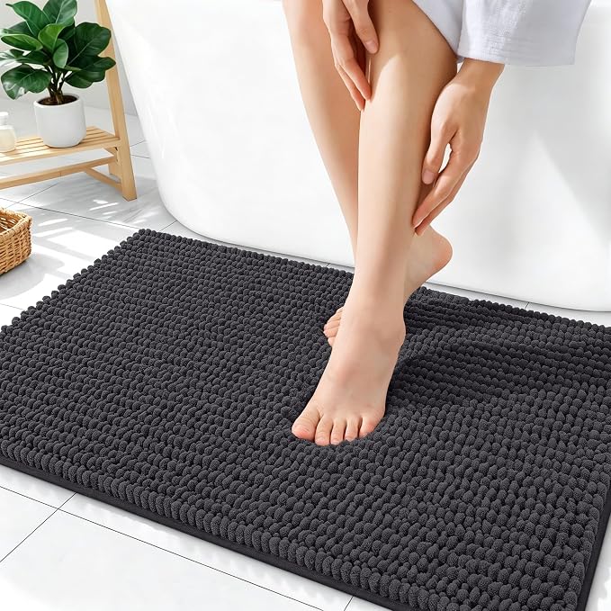 OLANLY Thick Bathroom Rugs 36x24, Extra Soft Absorbent Chenille Bath Rugs, Rubber Backing, Machine Wash Dry, Bath Mats for Bathroom Floor, Tub and Shower, Home Decor Accessories, Dark Grey