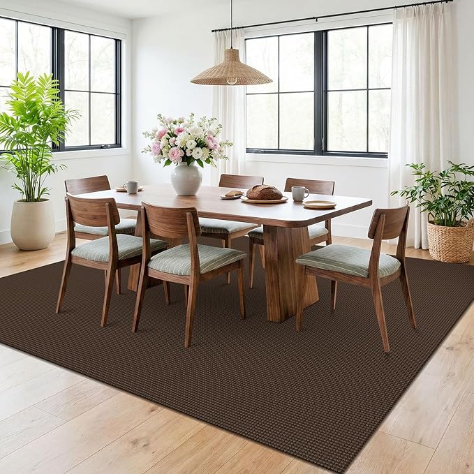 KOZYFLY 6x9 Dining Room Rugs, Washable Area Rug for Living Room, Non Slip Rugs for Bedroom, Braided Floor Carpet for Nursery, Office, Cotton Rug Home Indoor Decor, Brown/Dark Brown