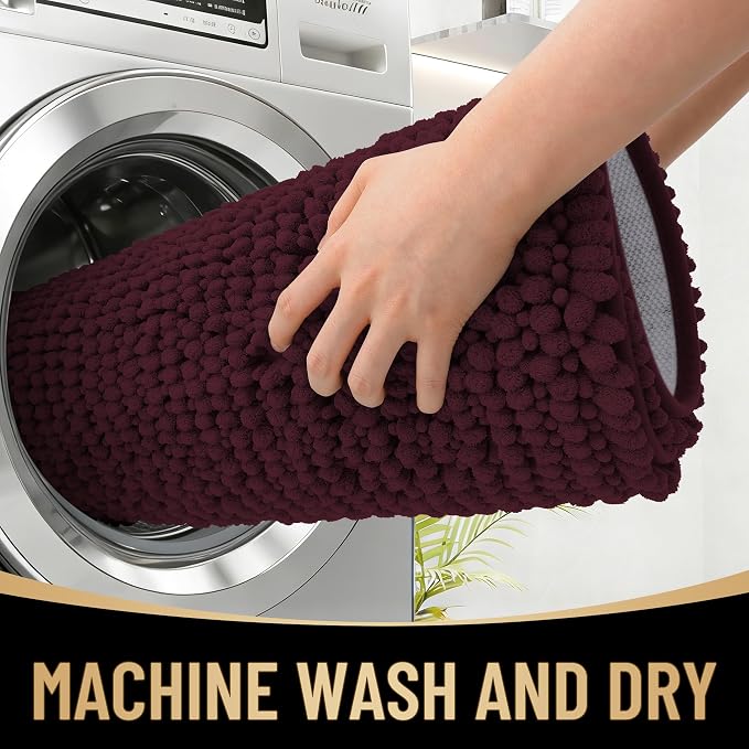 OLANLY Thick Bathroom Runner Rugs 44x24, Extra Soft Absorbent Chenille Bath Rugs, Rubber Backing, Machine Wash Dry, Long Bath Mats for Bathroom, Tub and Shower, Home Decor Accessories, Black Cherry
