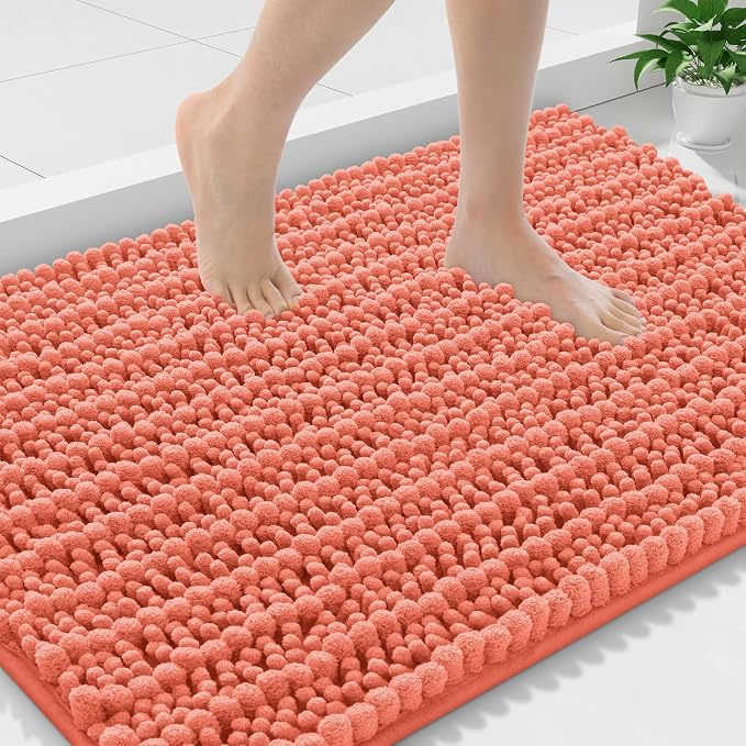 Smiry Bathroom Rugs Mat 36x24, Extra Soft Absorbent Chenille Bath Rugs, Non Slip Rubber Backing Machine Washable Quick Dry Bath Mats for Bathroom Floor, Tub, Shower, Home Decor Accessories, Coral