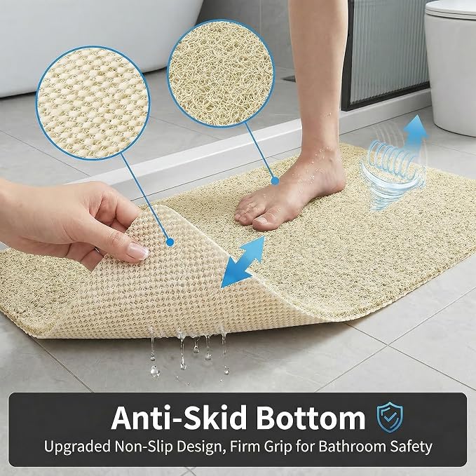 Non Slip Shower Mat, 16 x 40 Inch Anti Slip Shower Mats for Inside Shower, Quick Drying Extra Large Bathtub Mat, Cuttable Soft PVC Loofah Bath Mats for Wet Area, Bathroom, Sink (Beige)
