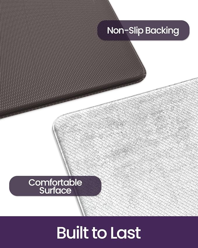DEXI Kitchen Mats Cushioned Anti Fatigue, 23x86 Floor Padded Runner Rug Non Slip, Waterproof Standing Comfort Memory Foam for Front Sink Laundry, Light Grey
