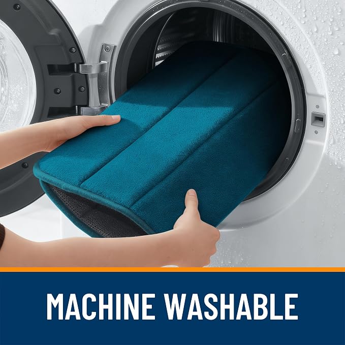 OLANLY Memory Foam Long Bathroom Rugs Runner 47x20, Super Soft Absorbent Bath Mat, Quick Dry, Machine Washable Shower Floor Rugs, Bathmat Carpet, Bathroom Home Decor Accessories, Peacock Blue