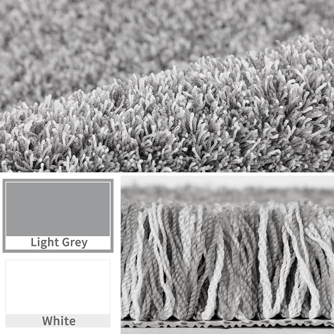 Yimobra Luxury Bathroom Rugs, Fluffy Bath Mats, Non Slip, Water Absorbent Microfiber, Machine Washable, Plush Runner Shower Rugs, Thick Matts for Bathroom Floor&Tub, 56" X 24", Light Gray and White