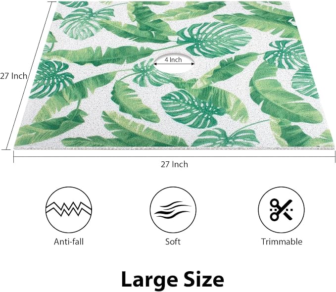 Square Shower Mat, Yonala 27 x 27 Inch Stylish Non Slip Shower Mats for Inside Shower with Central Drain Hole, Soft Trimmable PVC Loofah Anti Slip Shower Mat for Walk in Shower Stall, Quick Drying