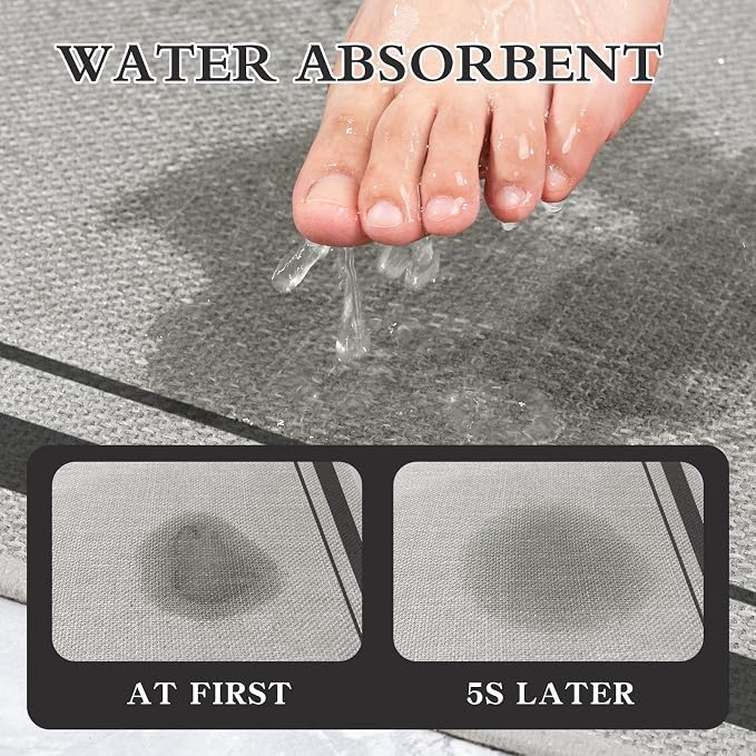 chakme 2 Piece Bathroom Rug Sets, Ultra Thin Bath Mat Quick Dry, Absorbent Non Slip Machine Washable, Dark Grey, 17"x24"+17"x32"