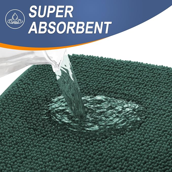OLANLY Thick Memory Foam Small Bathroom Rugs 24x16, Extra Soft Absorbent Bath Rug, Quick Dry Bath Mats, Non-Slip, Washable Carpet for Bathroom, Tub and Shower, Home Decor Accessories, Blackish Green