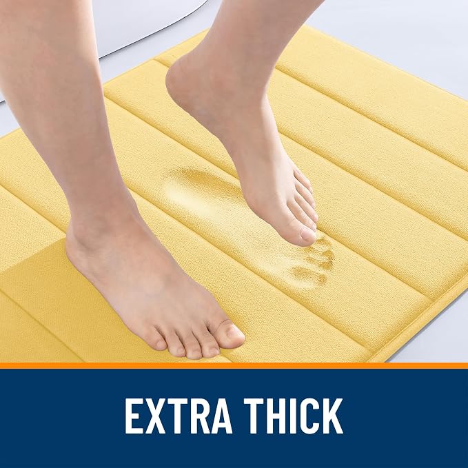 OLANLY Memory Foam Long Bathroom Rugs Runner 70x24, Super Soft Absorbent Bath Mat, Quick Dry, Machine Washable Shower Floor Rugs, Bathmat Carpet, Bathroom Home Decor Accessories, Yellow