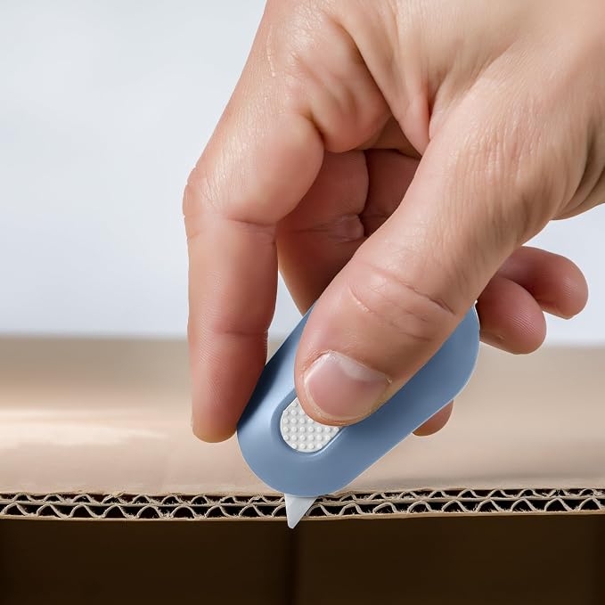 Slice Mini Box Cutter | Manual Retracting | Safe Ceramic Box Cutter Lasting 11x Longer than Metal | Box Opener | 2 Pack | Sky
