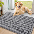 Smiry Dog Door Mat for Muddy Paws 36x24, Absorbent Dirt Trapper, Non-Slip Washable Chenille Entryway Rug for Inside Floor, Grey, Layered Pattern