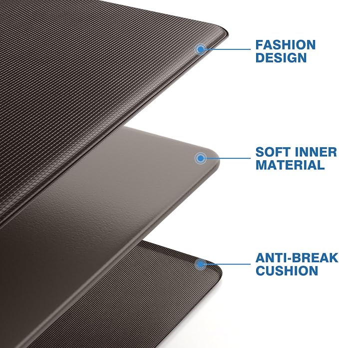 StepRite Kitchen Mats, 2PCS Kitchen Rugs, Cushioned Anti Fatigue Kitchen Mats for Floor, Non-Slip Standing Desk Mat, Waterproof Kitchen Rug Set for Kitchen, Floor, Office,17.3"x30"+17.3"x70",Chocolate