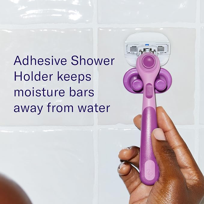 Flamingo Moisture Plus Women's Razor Set - No Shave Gel Needed - 1 Razor Handle, 1 Blade Refill, Shower Holder - Fig