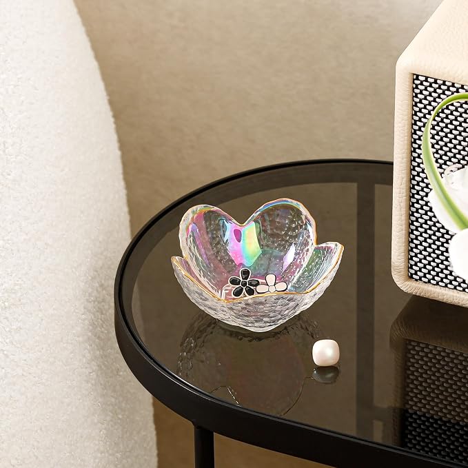 White Flower Jewelry Dish Glass Ring Dish Jewelry Tray Cute Vanity Organizer Room Decor Aesthetic Nightstand Bathroom Decor Trinket Dish Ring Holder Jewellery Tray Valentine's Birthday Gifts for Women