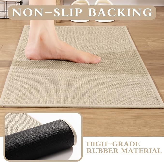 YIHOUSE Beige Bathroom Rug Set, 3 Piece - Absorbent Non Slip Bath Mat, Quick Dry, Thin Bath Rug for Toilet and Floor