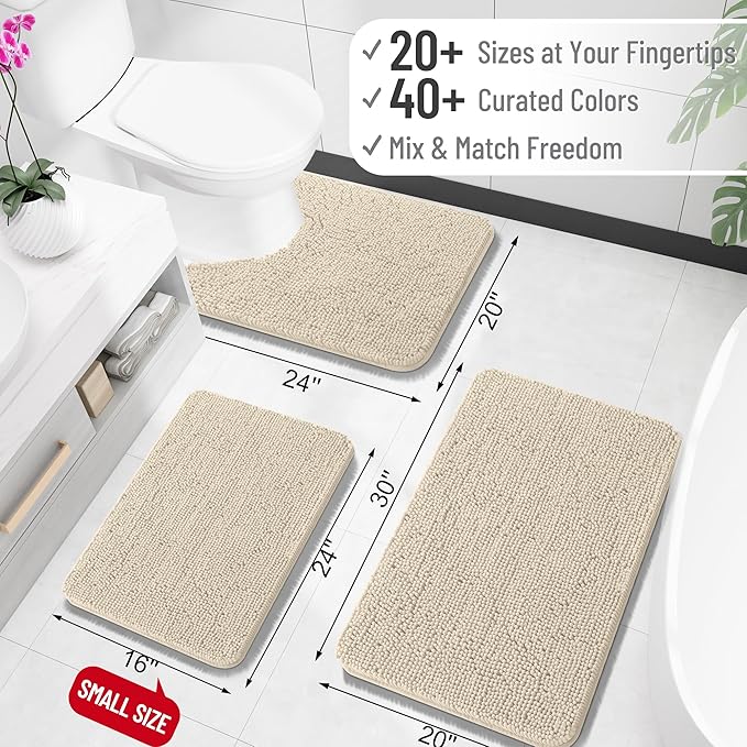 OLANLY Toilet Rugs U-Shaped 20x20, Extra Soft Absorbent Chenille Contour Bathroom Rugs for Toilet, Dry Quickly, Machine Washable, Non-Slip Bath Mat, Sand