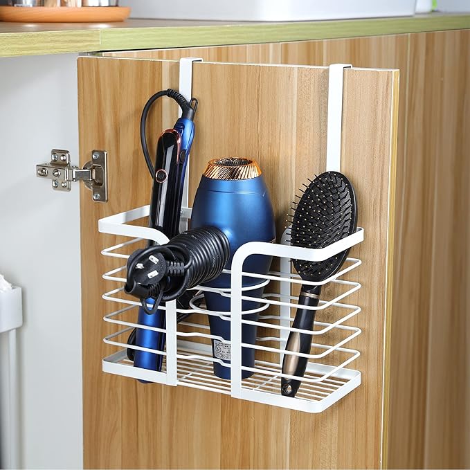 YIGII Hair Dryer Holder Adjustable Height - Hair Tool Organizer White Bathroom Organizer Hot Styling Tools Storage for Hair Dryer, Flat Iron, Curling Iron, Straightener