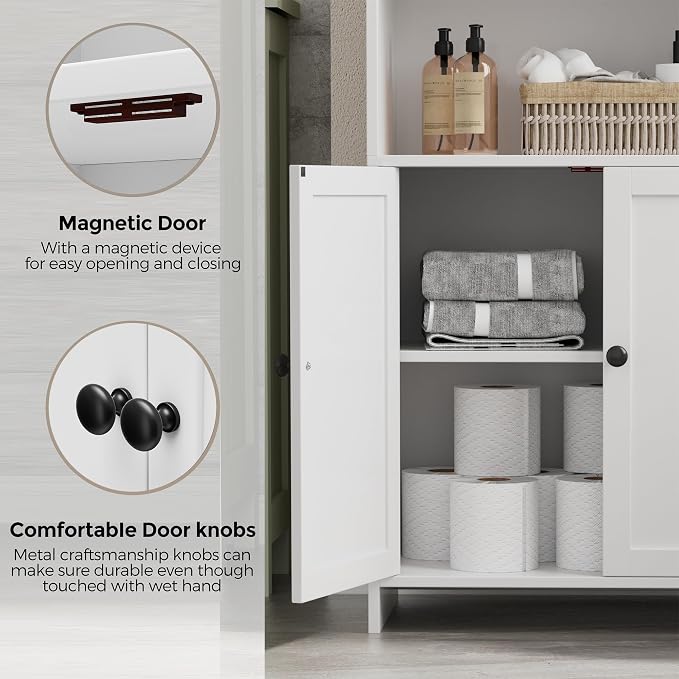 Homhedy Small Bathroom Storage Cabinet, Freestanding Toilet Paper Storage with 2 Doors and Shelves, Bathroom Organizers and Storage for Small Spaces, Laundry Room, 9.8" D x 19.7" W x 39.9" H, White