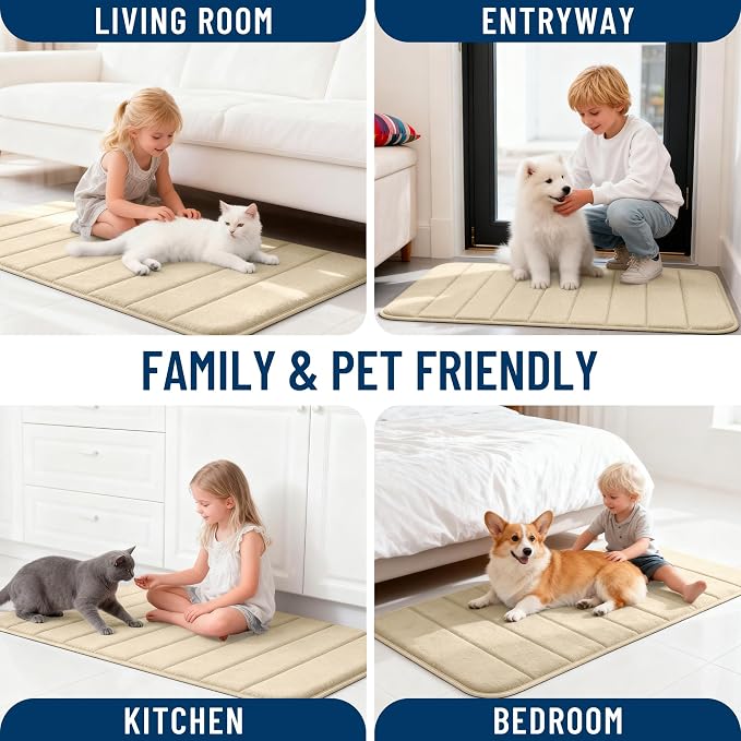 OLANLY Memory Foam Bath Mat 35x16, Super Soft Absorbent Bathroom Rugs, Quick Dry, Machine Washable Shower Floor Rugs, Bathmat Carpet, Bathroom Home Decor Accessories, Beige