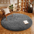 Ophanie Round Rug 5Ft Grey Circle Area Rugs, Fluffy Fuzzy Bedroom Carpet 5 Foot, Plush Shag Indoor Floor Gray Living Room Christmas Circular Aesthetic Decor for Kids Teen Boys Baby,Nursery, Classroom