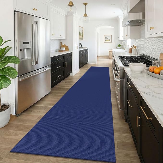 KOZYFLY 3x16 Runners Rugs for Hallway, Extra Long Washable Runner Rug, Non Slip Rubber Backed Kitchen Runner, Cotton Entryway Rug, Floor Carpet for Entry, Aisle, Hall, Royal Blue/Navy