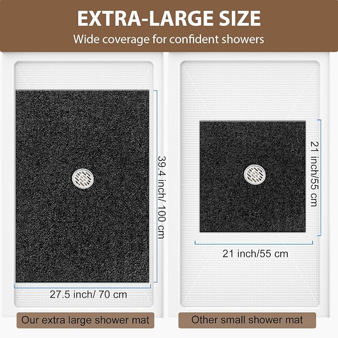 Extra Large Non Slip Shower Mat: 39.4x27.5 inch Loofah Shower Mat for Inside Shower with Drain Hole in Middle, Soft PVC Anti-Slip Shower Stall Mats for Bathroom,Wet Area, Quick Drying