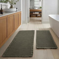 JIUZHEN Set of 2 Waffle Bath Mats Non Slip Waffle Bathroom Runner Rug Washable Boho Runner Bath Rugs Super Absorbent Shower Mat for Bathroom Kitchen Hallway Laundry, 20" x 32" +24" x 48", Olive Green