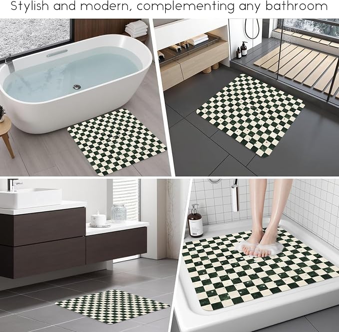 Bathtub Mat Non Slip, Checkered Square Bath tub Mat Shower Floor Mat with Suction Cups for Adults Kids Elderly 21 X 21 Inch