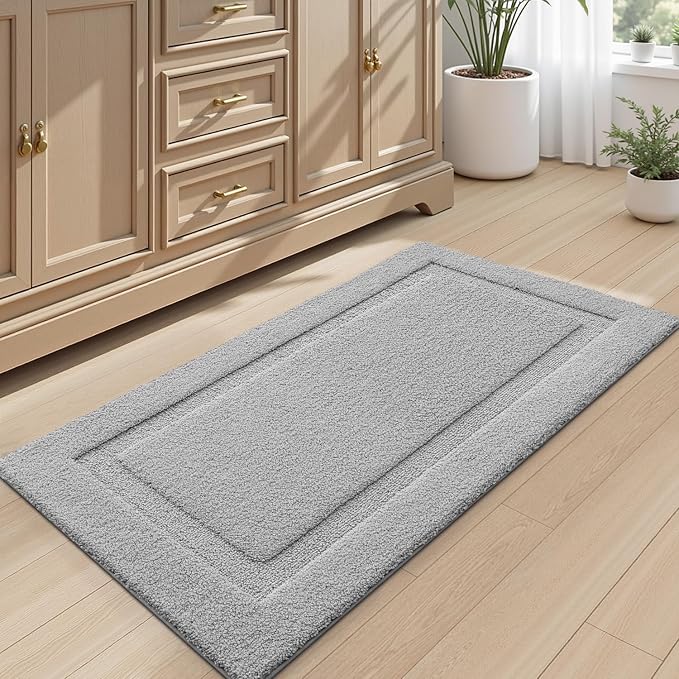 LUMI Large Ultra Soft Bathroom Rugs Non Slip with Rubber Backing, Absorbent Washable Bath Mat Quick Dry, Upgraded Premium Microfiber Plush Carpet for Bathtub and Shower Floor, Grey, 24x43