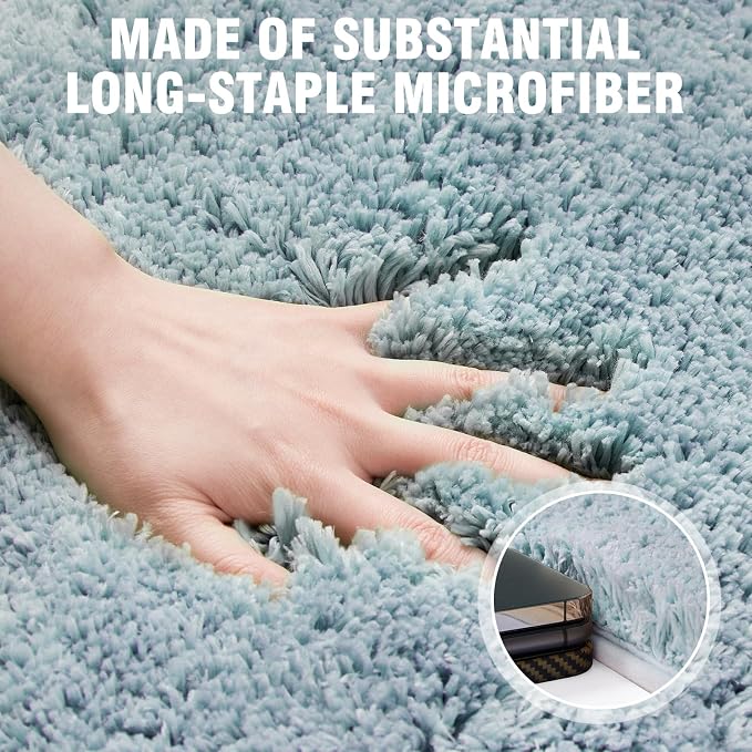 TECHMILLY Super Soft Shaggy Bathroom Runner Rugs, Absorbent Thick Non Slip Microfiber Bath Rugs, Quick Dry Machine Washable Bath Mat for Bathroom Floor, Bathtub and Shower 20"x47" Blizzard Blue
