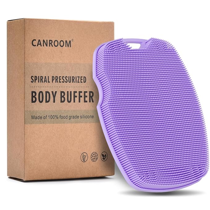 Canroom Silicone Body Scrubber - Anti Zinc Infused-Highly Elastic Bristles Exfoliating Body Scrubber for Shower Body,Cellulite Reduction,Blood Circulation - Purple