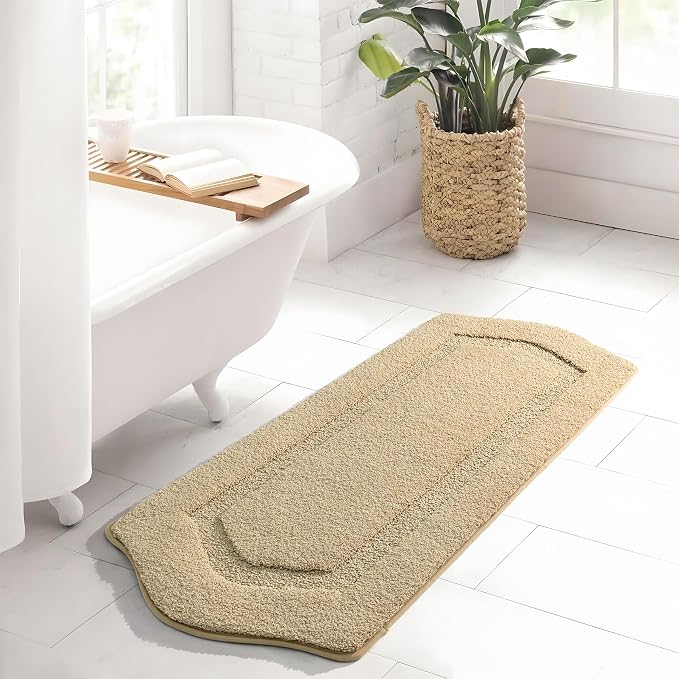 Bathroom Rug Runner 20x48, Non Slip Long Bath Rug Extra Absorbent Shaggy, Machine Washable Large Shower Rug for Bathroom, Home Decor Accessories, Beige