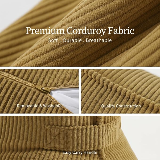 Pat. Pend. Corduroy Lumbar Support Back Pillow for Reading & Lounging, Ergonomic Triangle Cushion for Sofa, Armchair & Bed Sitting, Removable Washable Cover, Mustard Yellow