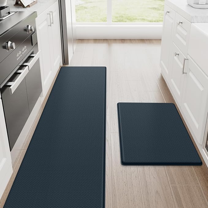 StepRite Kitchen Mats, 2PCS Kitchen Rugs, Cushioned Anti Fatigue Kitchen Mats for Floor, Non-Slip Standing Desk Mat, Waterproof Kitchen Rug Set for Floor, Office, 17.3"x30"+17.3"x70", Dark Charcoal