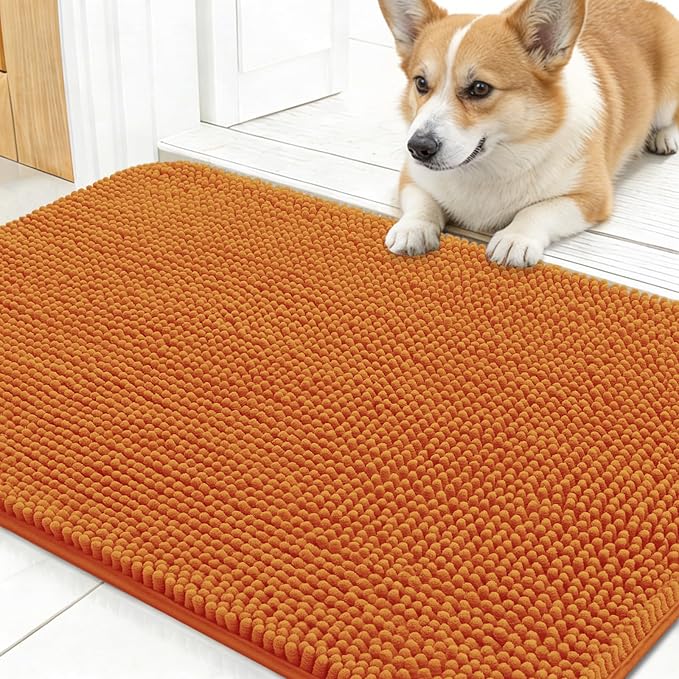 OLANLY Dog Door Mat for Muddy Paws 30x17, Absorbs Moisture and Dirt, Absorbent Non-Slip Washable Doormat, Quick Dry Chenille Mud Mat for Dogs, Entry Indoor Entryway Carpet for Inside Floor, Clay