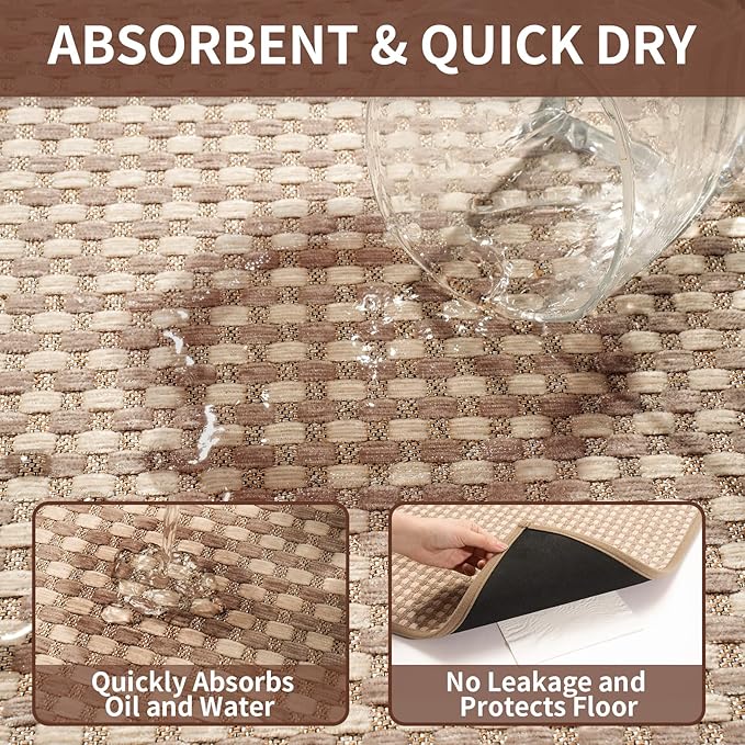 YDKGL Long Kitchen Runner Rugs Kitchen Mat Non Slip Washable, Super Absorbent Soft Chenille Braided Kitchen Mats for Floor, Rubber Backing Kitchen Floor Sink Standing Mat, Easy Clean, Brown 24"x71"
