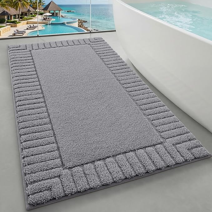 LUMI Bathroom Rugs Non Slip with Rubber Backing, Extra Soft Plush Microfiber Bath Rug Absorbent, Machine Washable Bath Mat Quick Dry for Tub, Shower, Hotel, Dark Grey, 24"x43"
