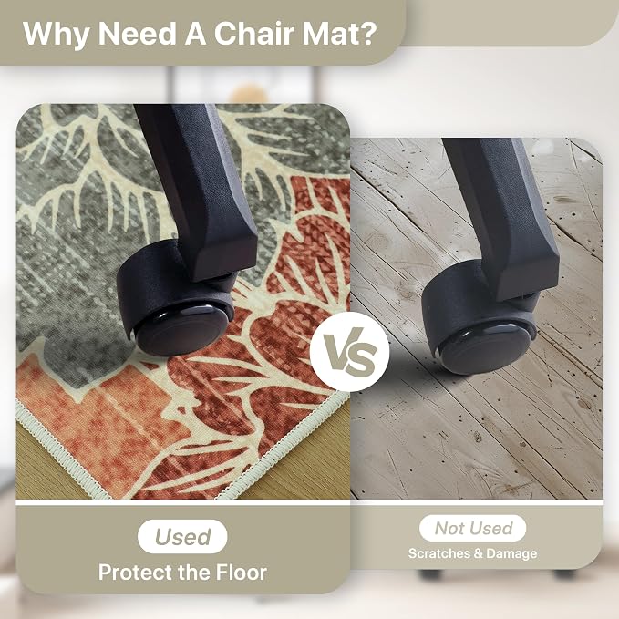 48"x60" Office Chair Mat for Hardwood Tile Floor, Under Desk Carpet Protector for Rolling Computer Chair Mat, Machine Washable Area Rug, Anti-Slip 1/5" Thick Low Pile Thin Vinyl Floor Mat, Terracotta
