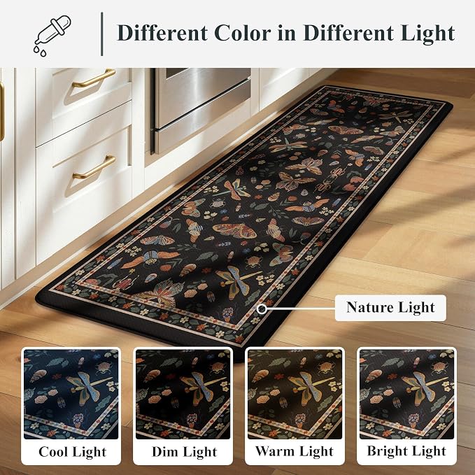 LEEVAN Anti Fatigue Mats for Kitchen Floor Non-Slip, Cushioned Kitchen Mats for Floor 2 Piece, Black Memory Foam Kitchen Mat Set, Waterproof Ergonomic Standing Mat for Bar, Office,Desk, Laundry