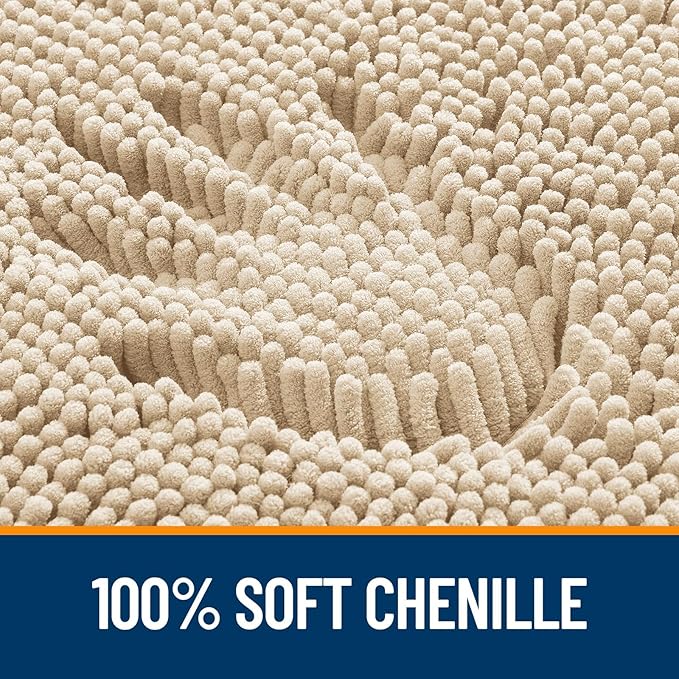 OLANLY Toilet Rugs U-Shaped 24x24, Extra Soft Absorbent Chenille Contour Bathroom Rugs for Toilet, Dry Quickly, Machine Washable, Non-Slip Bath Mat, Beige