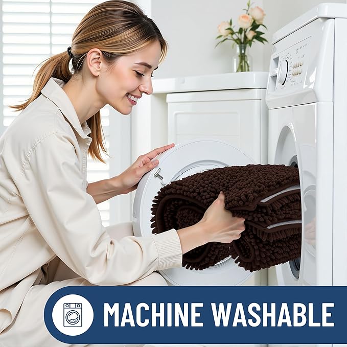 Smiry Luxury Chenille Bathroom Rugs 30x20, Extra Soft and Absorbent Shaggy Bath Mat, Machine Washable, Non-Slip Plush Carpet Runner for Tub, Shower, and Floor, Home Decor Accessories, Brown