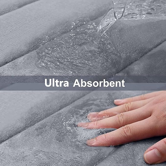 Buganda Memory Foam Bath Mat, 47" x 24", Ultra Soft and Non-Slip Bathroom Rugs, Water Absorbent and Machine Washable Bath Rug Runner for Bathroom, Shower, and Tub, Medium Grey