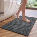 Non-Slip Bath Mat with Rubber Backing, Washable Thin Bath Mats for Bathroom Floor, Absorbent Bathroom Rugs, Quick Dry, Fits Under Door Dark Grey 16x24