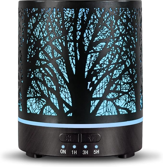 EQUSUPRO Essential Oil Diffuser 300ml Metal Electric Ultrasonic Diffuser for Large Room with Auto Shut-Off, 4 Timer Setting &7 Colors Night Light for Home