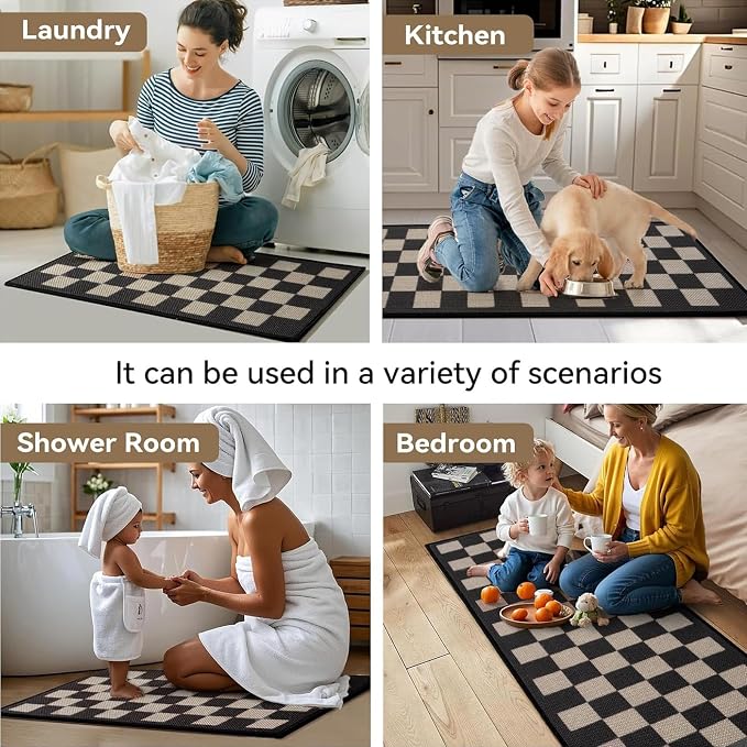 YDKGL Kitchen Rugs Non Slip Washable Kitchen Mats for Floor, Super Absorbent Oil and Water Linen-Look Woven Runner Rug, Kitchen Sink Mat Standing Mat, Brown 17"x47"