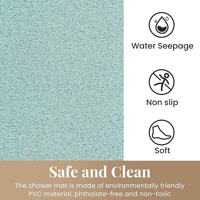 Shower Mat Bathtub Mat Non-Slip,32x24 inch, Soft Tub Mat with Drain,PVC Loofah Bath Mat (Phthalate Free) for Tub and Bathroom,Quick Drying,Green