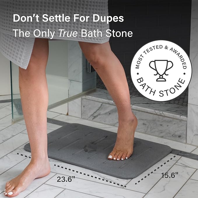 Dorai Home Stone Bath Mat Set - Premium Diatomaceous Earth Bath Floor Mats with Non-Slip Base, Fast-Drying Modern Shower Mat for Bathroom | Rain Slate, 2 Pack - 23.6"x15.4"