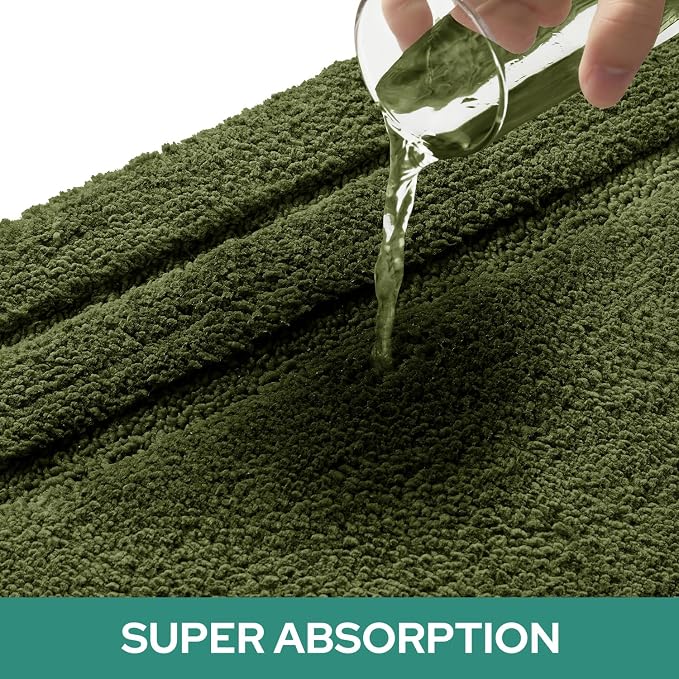 HOMEIDEAS Bathroom Rugs Sets 2 Piece, Super Soft and Absorbent Non Slip Microfiber U-Shaped Toilet Bath Mat Set (20"x32"+U20 x24, Sage Green)