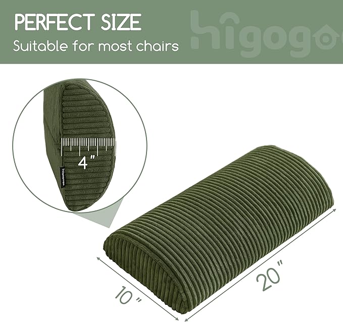 HIGOGOGO Lumbar Support Pillow for Recliner Chair/Accent Chair/Couch, Memory Foam Back Support Cushion for Elderly, Recliner Cushions for Back Rest, Pain Relief, Reading, Washable Cover, Dark Green