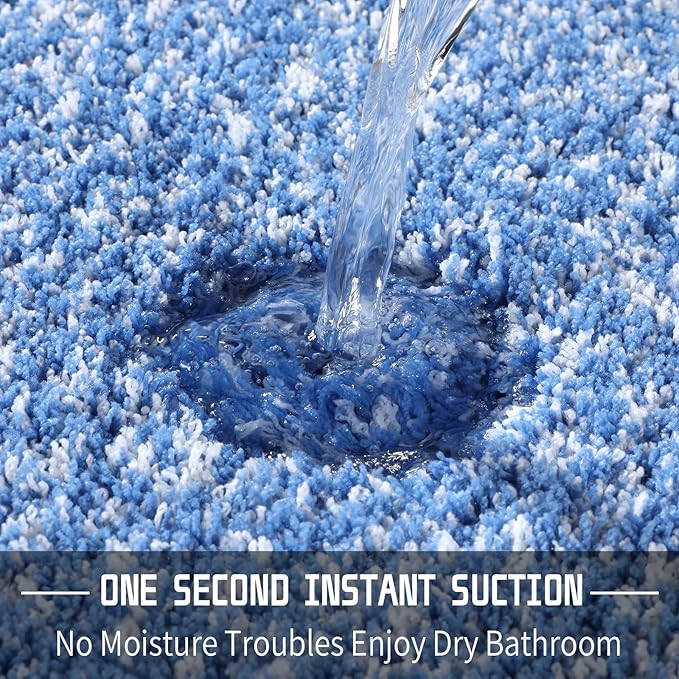 Yimobra Bathroom Rugs Non Slip Washable, Ultra Soft and Water Absorbent Bath Mats, Plush Fluffy Shower Mat Outside, Microfiber Thick Matts for Bathroom Floor/Sink, 24X17, Blue and White