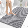 OLANLY Bathroom Rug Mat 44x24, Thick Soft and Absorbent Chenille Bath Mat, Non-Slip Rubber Backing, Machine Washable Quick Dry Bath Rugs for Tub Shower Floor, Home Decor Accessories, Grey